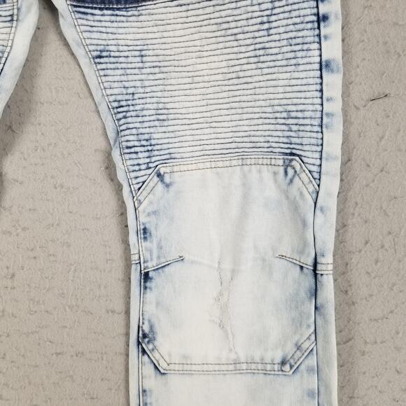 Blue Cult Jeans Mens 34 White Indigo Moto Distressed Biker Denim Zipper Pockets - Picture 5 of 16